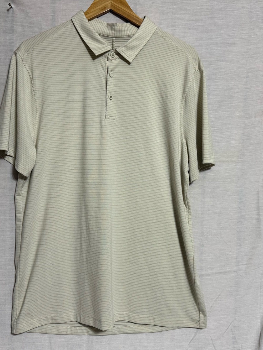 Lululemon Evolution Polo Shirt Beige Striped Stretch Golf Athleisure